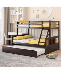 Slickblue Twin Over Full Bunk Bed with Trundle, Convertible Design