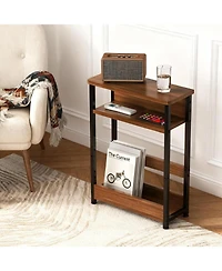 gaomon Walnut Narrow Side Table Nightstand, Storage Shelf & Magazine Rack Slim Organizer for Small Bathroom Bedroom