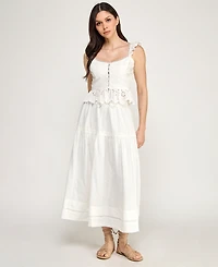 Seni & Cade Juniors' Button Up Eyelet Top Midi Skirt, 2-Piece Set