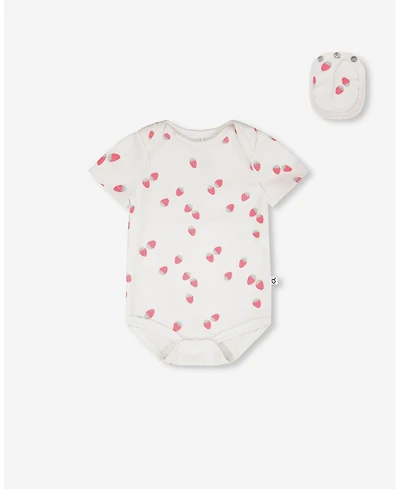 Draft - Deux par Baby Girls Evolutive Cotton Rib Jersey Onesie White Printed Strawberries
