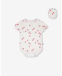 Draft - Deux par Baby Girls Evolutive Cotton Rib Jersey Onesie White Printed Strawberries