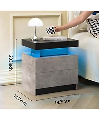 Rainsken Led Nightstand with 2 Drawers, Bedside Table Cabinet with Adjustable Color Lighting, Modern End Side Table for Bedroom