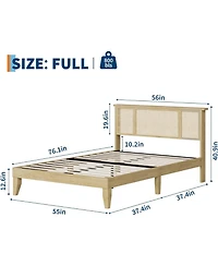 gaomon Full Bohemian Rattan Headboard Bed with Wood Slats, Metal Platform, Cane Accent, Durable Support, No Box Spring Needed