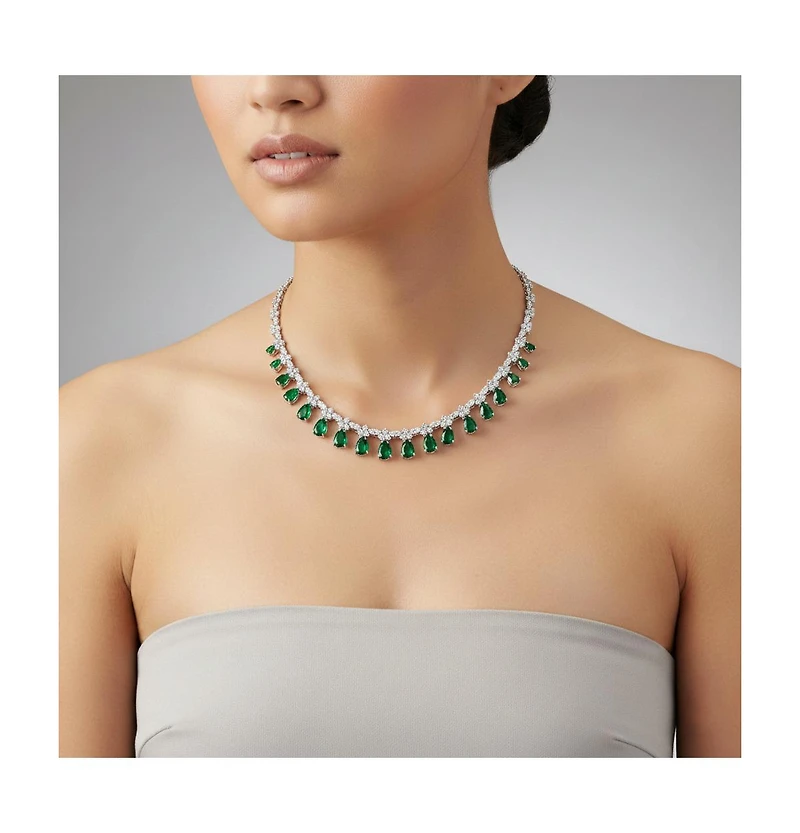 Cubic Zirconia Sterling Silver White Gold Plated Evening Necklace