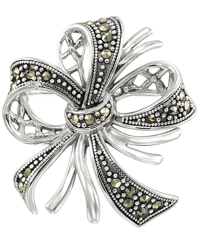 Macy's Marcasite (0.34 ct. t.w.) Bow Brooch Pin in Sterling Silver