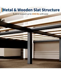 gaomon Size Velvet Bed Frame with Wingback Headboard, Upholstered Platform Bed, No Box Spring Needed, Easy Assembly, Heavy-Duty Support, Beige