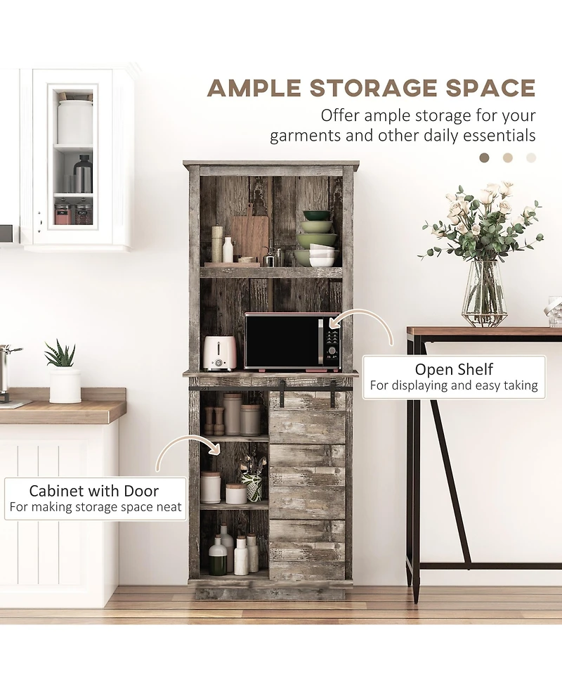 Homcom Freesding Rustic Kitchen Pantry Storage Cabinet with Barn Door Design
