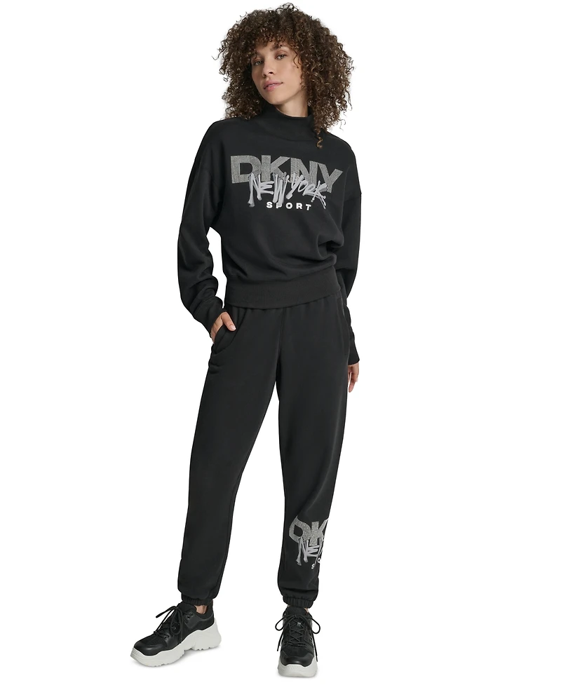 Dkny Women's Graffiti New York Logo Oversized Mock Neck Sweatshirt