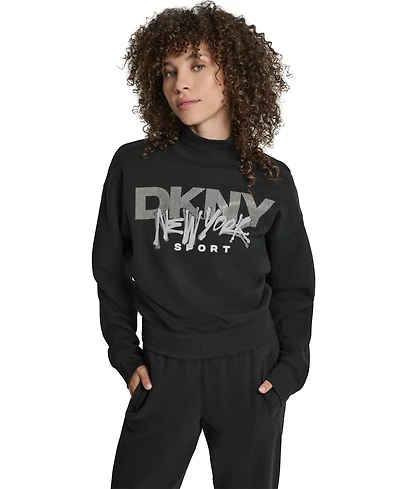 Dkny Women's Graffiti New York Logo Oversized Mock Neck Sweatshirt