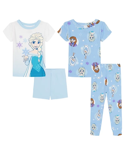 Frozen Girls' Toddler 2T-4T Graphic Print Tops, Shorts, and Pants, 4-Piece Pajama Set