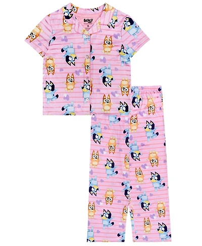 Bluey Girls' 4-10 Hearts Top and Pants, 2-Piece Pajama Set