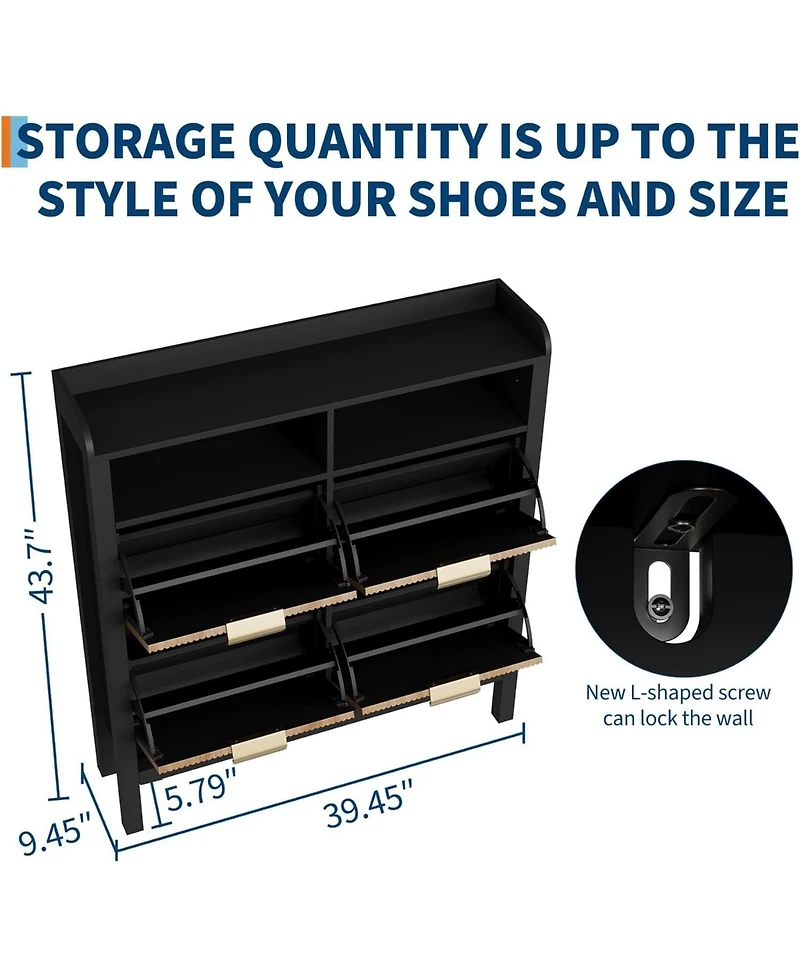 gaomon Shoe Storage Cabinet with 4 Flip Drawers, Fluted Narrow Shoe Storage Cabinet Organizer with Legs