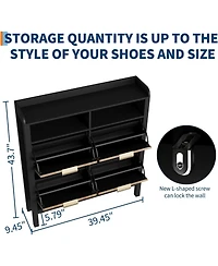 gaomon Shoe Storage Cabinet with 4 Flip Drawers, Fluted Narrow Shoe Storage Cabinet Organizer with Legs