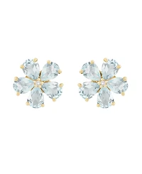 Macy's Aquamarine (1-1/3 ct. t.w.) and Diamond Accent Flower Stud Earrings in 14k Yellow Gold
