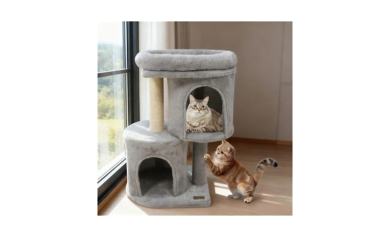 Aostirmotor Space-Saving Cat Tree, 26-Inch Compact Cat Tower with Anti-Tip Design, 2 Condos & Sisal Scratching Posts for Small Spaces