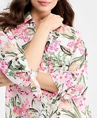 Jones New York Women's Tie-Sleeve Printed Tunic