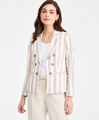 Jones New York Women's Faux Double Breasted Stripe Linen Jacket