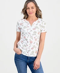 Style & Co Petite Poetic Bloom Henley Short-Sleeve T-Shirt, Macy's Exclusive