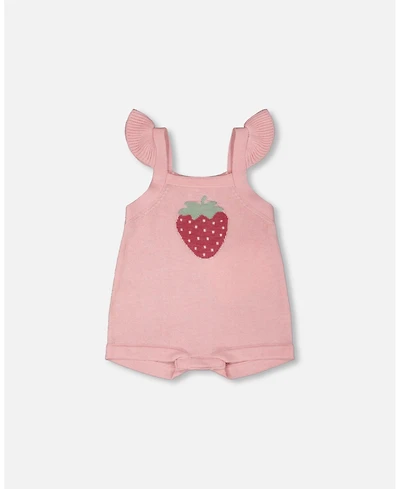 Deux par Baby Girls Knit Strawberry Romper Light Pink