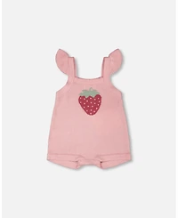 Deux par Baby Girls Knit Strawberry Romper Light Pink