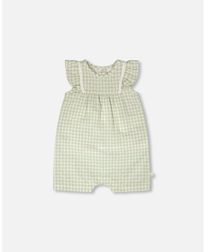 Deux par Baby Girls Romper Green Gingham