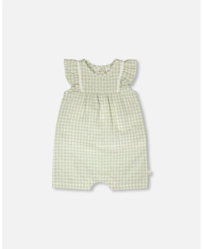 Deux par Baby Girls Romper Green Gingham