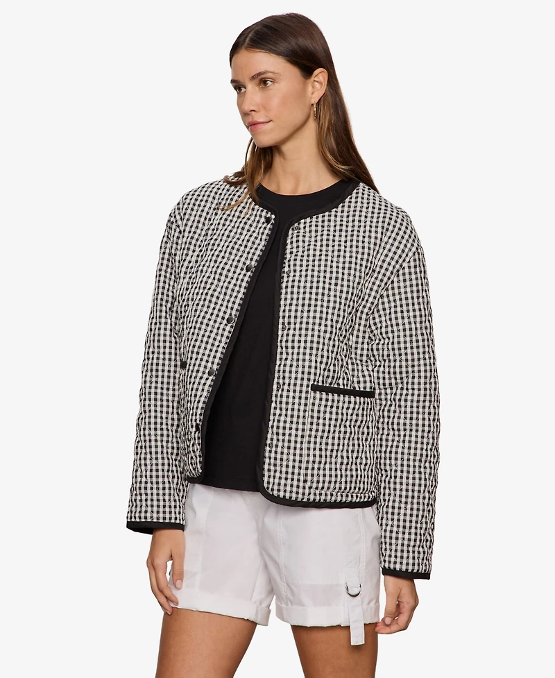 Sanctuary Women's Quilted Button-Front Crew Neck Jacket