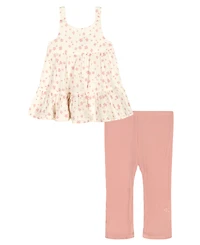 Calvin Klein Girls' 4-6X Floral Gauze Tunic and Capri Leggings, 2-Piece Set