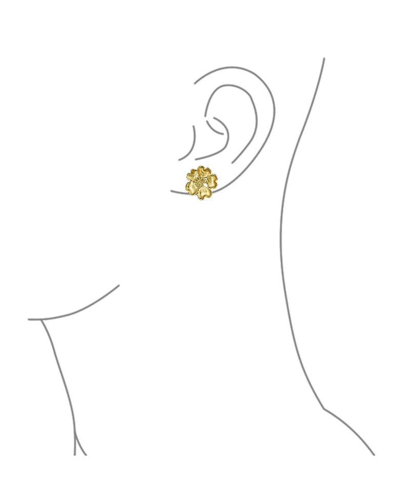 Bling Jewelry Heart Petals Flower Cubic Zirconia Cz Clip On Earrings Non Pierced Ears Matte Gold Plated Brass