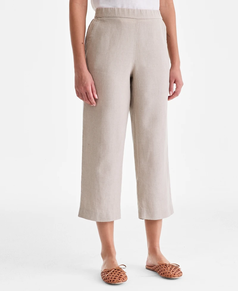 Charter Club Women's 100% Linen Solid Cropped Pull-On Pants, Created for Macy's