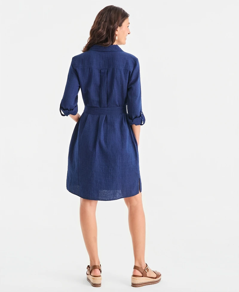 Style & Co Petite Cotton Belted Shirtdress, Macy's Exclusive