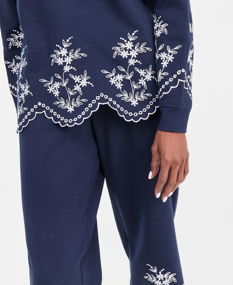 Style & Co Petite Long-Sleeve Trim Eyelet Knit Crew Neck Top, Macy's Exclusive