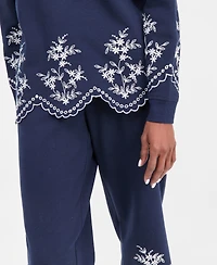 Style & Co Petite Long-Sleeve Trim Eyelet Knit Crew Neck Top, Macy's Exclusive