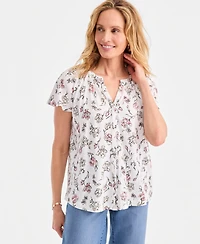 Style & Co Petite Button-Up Scattered Polka Y-Neck Shirt, Macy's Exclusive