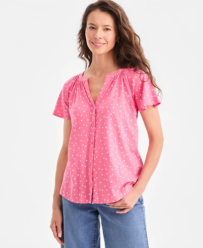 Style & Co Women's Printed Split-Neck Knit Blouse, Macy's Exclusive