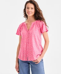 Style & Co Women's Printed Split-Neck Knit Blouse, Macy's Exclusive