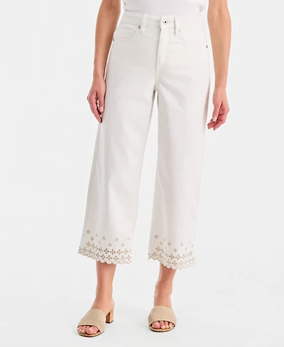 Style & Co Petite Wide-Leg Embroidered Scallop High-Rise Cropped Jeans, Macy's Exclusive