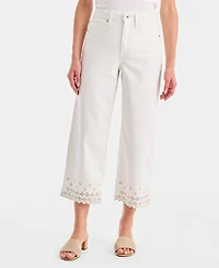 Style & Co Petite Wide-Leg Embroidered Scallop High-Rise Cropped Jeans, Macy's Exclusive