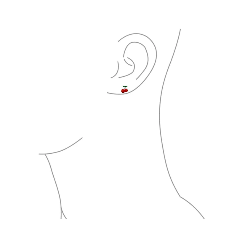 Bling Jewelry Tiny Small Summer Fruit Red Enamel Cherry Stud Earrings .925 Sterling Silver
