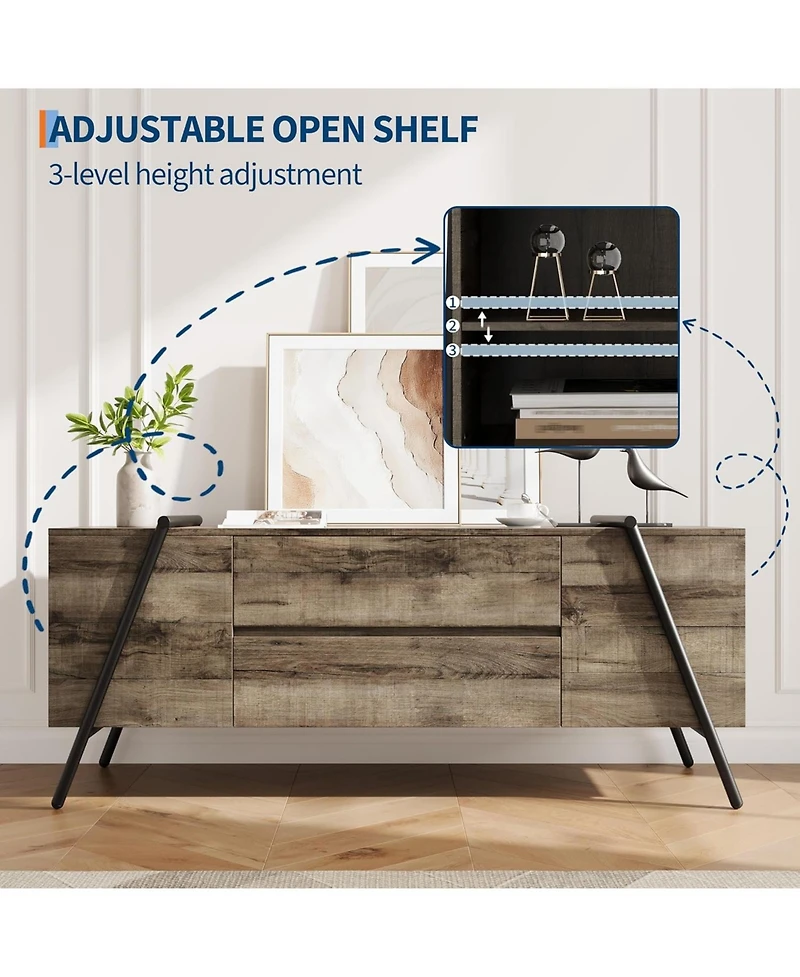 Gaomon Brand 55" Modern Farmhouse Tv Stand, 2 Drawers Adjustable Shelves U-Shaped Metal Legs Entertainment Center