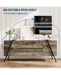 Gaomon Brand 55" Modern Farmhouse Tv Stand, 2 Drawers Adjustable Shelves U-Shaped Metal Legs Entertainment Center