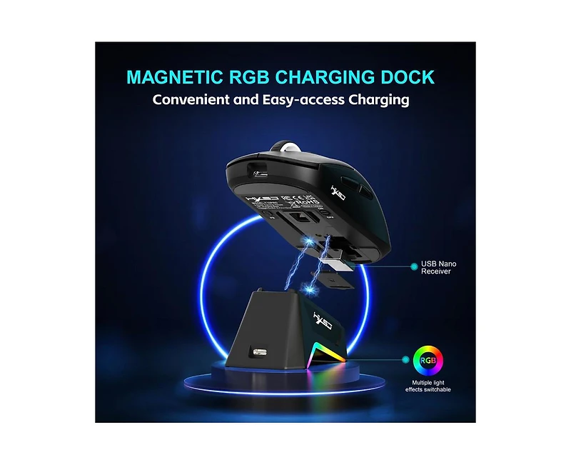 Risokeys Tri-Mode Wireless Gaming Mouse, Lightweight, 12000 Dpi Adjustable, Magnetic Rgb Charging Dock, BT5.3+2.4G+Wired, for Pc, Laptop