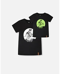 Deux par Toddler Boys Cotton Jersey T-Shirt with Dino On Bike Print