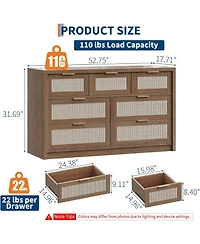 gaomon 53" Dresser for Bedroom 7 Drawer Boho Chest of Drawers, Large Storage Cabinet for Clothes, Tv Stand for Living Room, Wood Accent Furniture