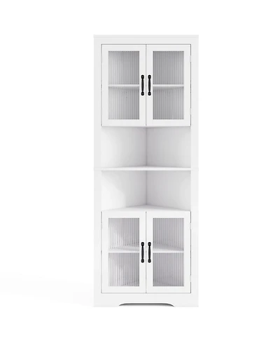 Slickblue Tall Triangular Corner Buffet Cabinet with Glass Doors