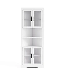 Slickblue Tall Triangular Corner Buffet Cabinet with Glass Doors