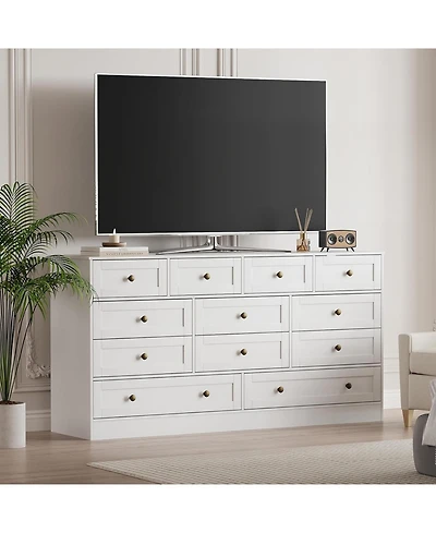 gaomon 12 Drawers Wooden Dressers for Bedroom, Wood Chest of Drawers Clothes Storage Organizer for Living Room, Hallway, Modern Wide Tv Stand Dresser