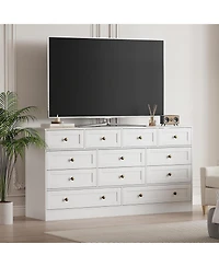 gaomon 12 Drawers Wooden Dressers for Bedroom, Wood Chest of Drawers Clothes Storage Organizer for Living Room, Hallway, Modern Wide Tv Stand Dresser
