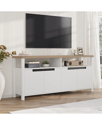 Gaomon 63" Boho Rustic Tv Stand for TVs up to 70 Inch, 4 Doors Open Shelf Entertainment Center