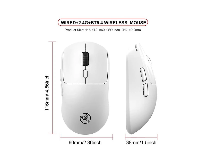 Risokeys Tri Mode Wireless Gaming Mouse 6400 Dpi Lightweight Usb C Rechargeable Mouse